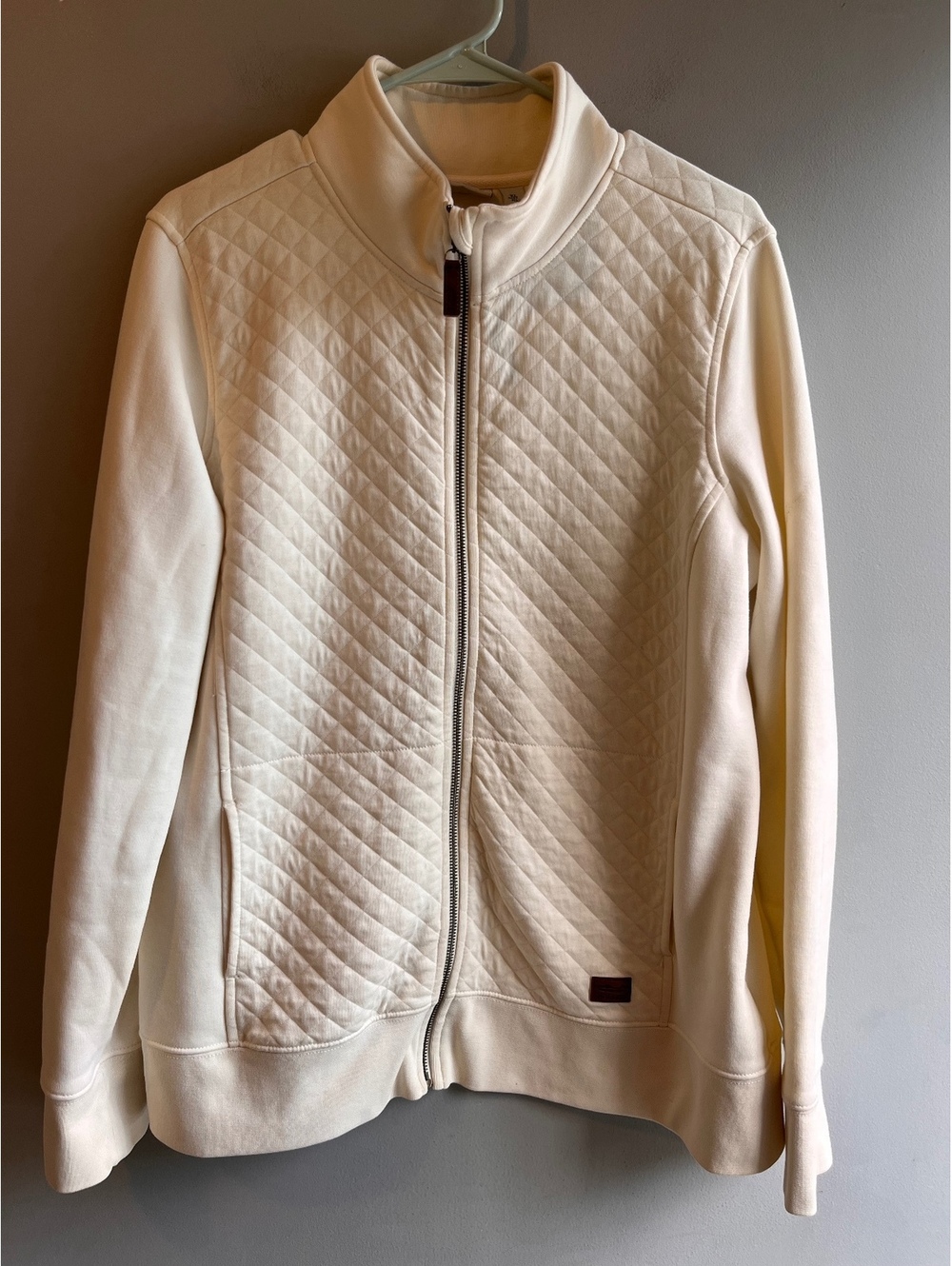 L.L. Bean Women's Quilted Full-Zip Sweatshirt Cream Jacket EUC Size XL